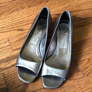 Salvatore Ferragamo bronze Kitten Heels 6.5 B